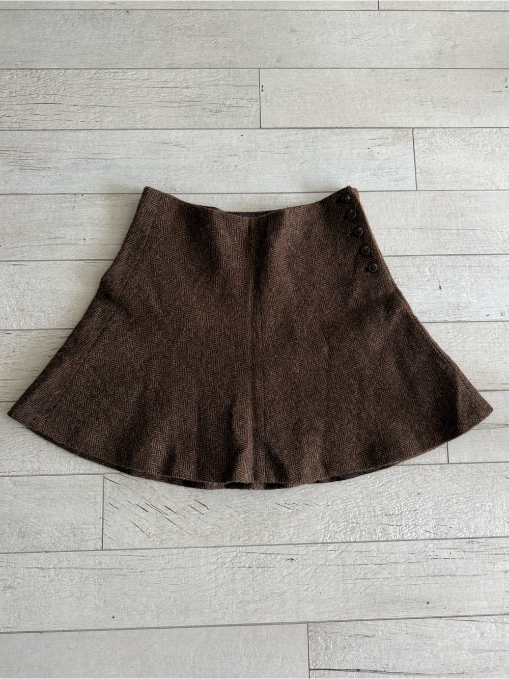 Vintage Ralph Lauren Rugby Herringbone Wool Alpaca Skirt Brown Mini Size 4 Rare